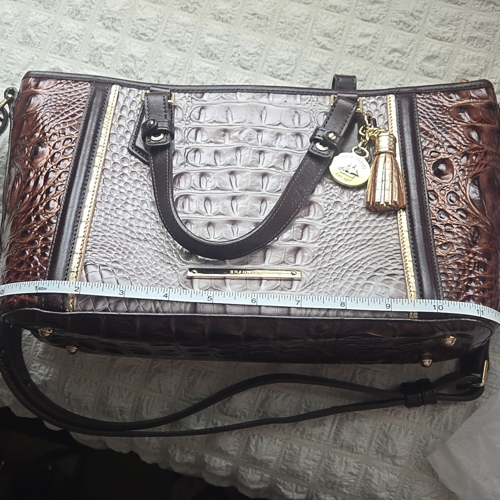 Brahmin Mini Asher Crocodile-Embossed Women's Bag In Quill Greco - Picture 7 of 10